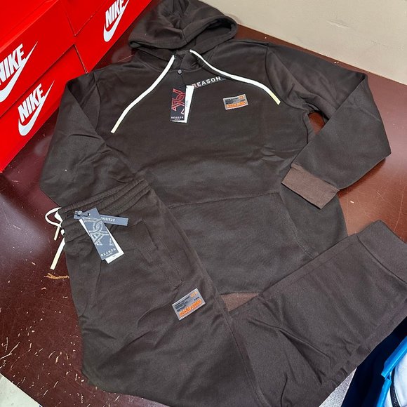 Reason Mens Brown Long Sleeve Hoodie And Jogger Pant Sweat Tracksuit Size Large - Picture 1 of 2